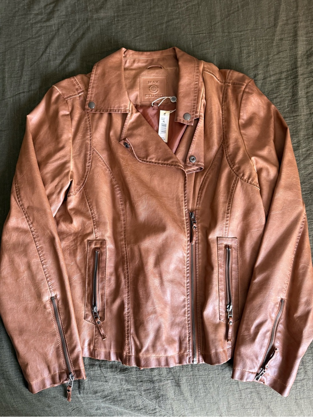 NWT Max Studio Cognac Faux Leather Moto Jacket XL